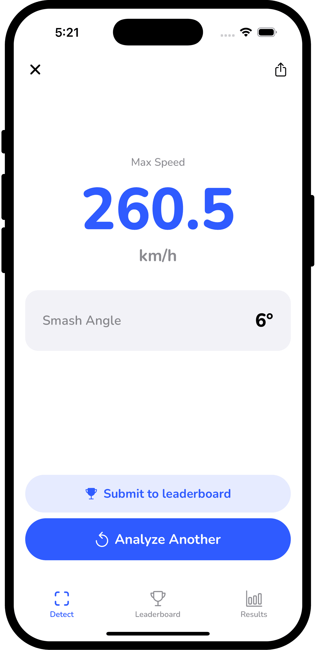Smashspeed App speed results screen simulator